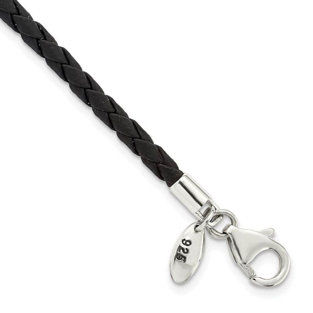 3mm Black Leather & Sterling Silver Starter Bead Bracelet - 7.5 Inch